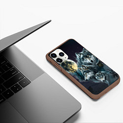 Чехол iPhone 11 Pro матовый Вольчья стая и луна, цвет: 3D-коричневый — фото 2