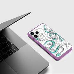 Чехол iPhone 11 Pro матовый Дракон Хаку в стиле тату: белый и бирюзовый паттер, цвет: 3D-фиолетовый — фото 2