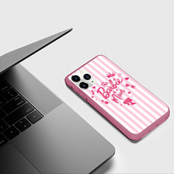 Чехол iPhone 11 Pro матовый Эта барби - мама: розово-белая полоска, цвет: 3D-малиновый — фото 2