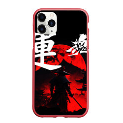 Чехол iPhone 11 Pro матовый Японский самурай и красная луна, цвет: 3D-красный