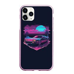 Чехол iPhone 11 Pro матовый Пальмы и гоночная машина в пурпурном свечении, цвет: 3D-розовый