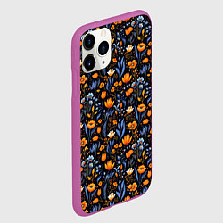 Чехол iPhone 11 Pro матовый Цветы на темном фоне узор, цвет: 3D-фиолетовый — фото 2