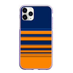 Чехол iPhone 11 Pro матовый Желто-синий полосатый узор, цвет: 3D-светло-сиреневый