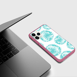 Чехол iPhone 11 Pro матовый Акварельные голубые био формы, цвет: 3D-малиновый — фото 2