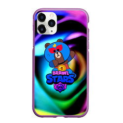 Чехол iPhone 11 Pro матовый Brawl stars neon teddy, цвет: 3D-фиолетовый