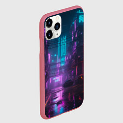 Чехол iPhone 11 Pro матовый Неоновый город киберпанк, цвет: 3D-малиновый — фото 2
