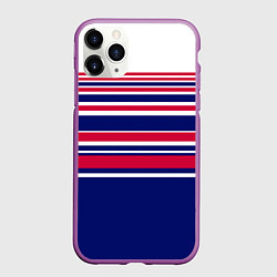 Чехол iPhone 11 Pro матовый Красные и синие полосы на белом фоне, цвет: 3D-фиолетовый