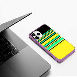 Чехол iPhone 11 Pro матовый Разноцветный черно желтый с зеленым полосатый узор, цвет: 3D-фиолетовый — фото 2