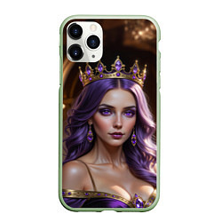 Чехол iPhone 11 Pro матовый Девушка с фиолетовыми волосами в короне, цвет: 3D-салатовый