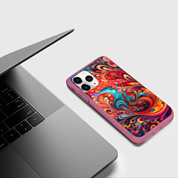 Чехол iPhone 11 Pro матовый Новая гжель, цвет: 3D-малиновый — фото 2