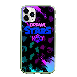 Чехол iPhone 11 Pro матовый Brawl stars neon logo, цвет: 3D-салатовый