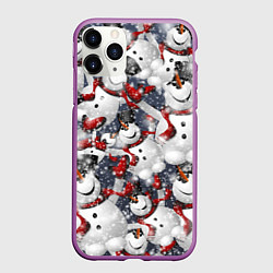 Чехол iPhone 11 Pro матовый Зимний паттерн со снеговиками, цвет: 3D-фиолетовый