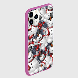 Чехол iPhone 11 Pro матовый Зимний паттерн со снеговиками, цвет: 3D-фиолетовый — фото 2