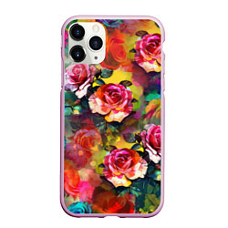 Чехол iPhone 11 Pro матовый Паттерн с розами - яркие цвета, цвет: 3D-розовый