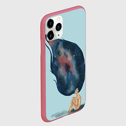 Чехол iPhone 11 Pro матовый Девушка космос в волосах, цвет: 3D-малиновый — фото 2