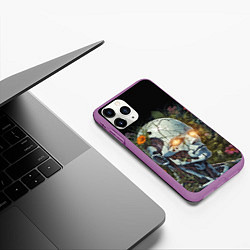 Чехол iPhone 11 Pro матовый Киборг с треснувшей головой и растениями со светящ, цвет: 3D-фиолетовый — фото 2