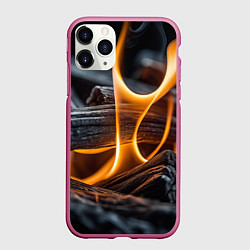 Чехол iPhone 11 Pro матовый Дрова в костре - нейросеть, цвет: 3D-малиновый