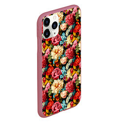 Чехол iPhone 11 Pro матовый Узор из роз и разных цветов, цвет: 3D-малиновый — фото 2