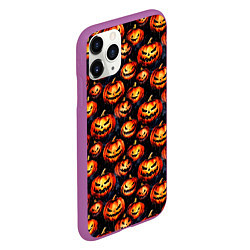 Чехол iPhone 11 Pro матовый Весёлые тыквы на Хеллоуин паттерн, цвет: 3D-фиолетовый — фото 2