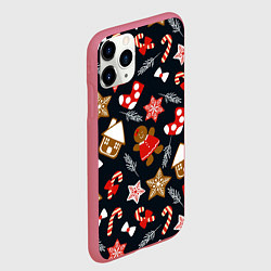 Чехол iPhone 11 Pro матовый Рождественские пряники - праздничный паттерн, цвет: 3D-малиновый — фото 2