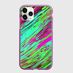 Чехол iPhone 11 Pro матовый Разноцветные брызги зелёные и розовые, цвет: 3D-фиолетовый