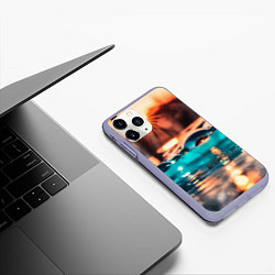 Чехол iPhone 11 Pro матовый Поверхность воды на закате макро, цвет: 3D-светло-сиреневый — фото 2