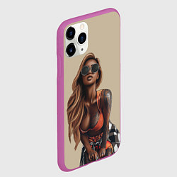 Чехол iPhone 11 Pro матовый Девушка с тату, цвет: 3D-фиолетовый — фото 2