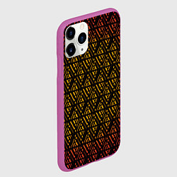 Чехол iPhone 11 Pro матовый Жёлтые ромбы на чёрном фоне, цвет: 3D-фиолетовый — фото 2