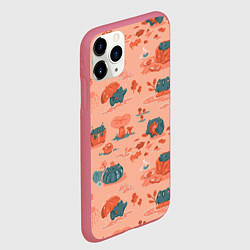 Чехол iPhone 11 Pro матовый Осенние лягушки, цвет: 3D-малиновый — фото 2