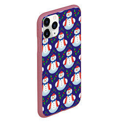 Чехол iPhone 11 Pro матовый Милые снеговики - зимний узор, цвет: 3D-малиновый — фото 2