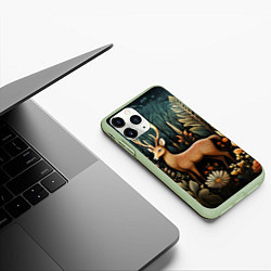 Чехол iPhone 11 Pro матовый Лесной олень в стиле фолк-арт, цвет: 3D-салатовый — фото 2