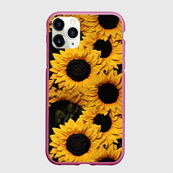 Чехол iPhone 11 Pro матовый Подсолнухи объемными мазками от нейросети, цвет: 3D-малиновый