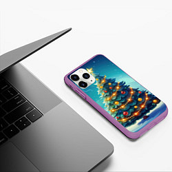 Чехол iPhone 11 Pro матовый Новогодняя елка, цвет: 3D-фиолетовый — фото 2