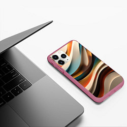 Чехол iPhone 11 Pro матовый Волнистая объёмная текстура - нейросеть, цвет: 3D-малиновый — фото 2