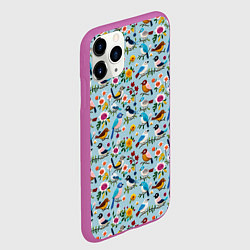 Чехол iPhone 11 Pro матовый Вязаные птички паттерн, цвет: 3D-фиолетовый — фото 2