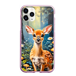 Чехол iPhone 11 Pro матовый Олененок в волшебном лесу, цвет: 3D-розовый