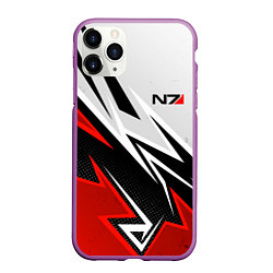 Чехол iPhone 11 Pro матовый N7 mass effect - white and red, цвет: 3D-фиолетовый