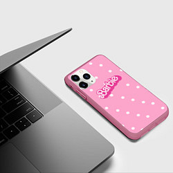 Чехол iPhone 11 Pro матовый Барби - белый горошек на розовом, цвет: 3D-малиновый — фото 2