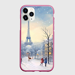 Чехол iPhone 11 Pro матовый Новогодний Париж, цвет: 3D-малиновый