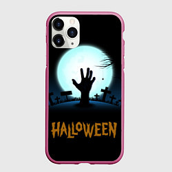 Чехол iPhone 11 Pro матовый Кладбище на хэллоуин, цвет: 3D-малиновый