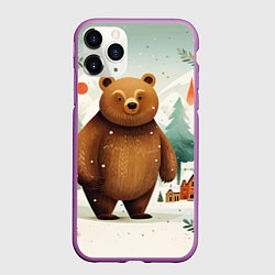 Чехол iPhone 11 Pro матовый Рождественский мишка фолк-арт, цвет: 3D-фиолетовый