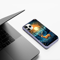 Чехол iPhone 11 Pro матовый Олень в ночном лесу фолк-арт, цвет: 3D-светло-сиреневый — фото 2