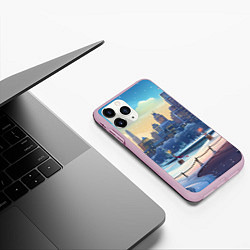 Чехол iPhone 11 Pro матовый Зимний большой город, цвет: 3D-розовый — фото 2