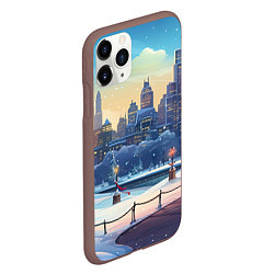 Чехол iPhone 11 Pro матовый Зимний большой город, цвет: 3D-коричневый — фото 2