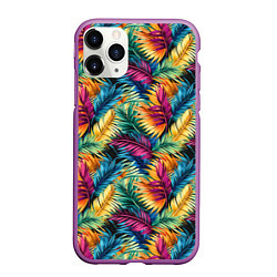 Чехол iPhone 11 Pro матовый Разноцветные пальмовые листья паттерн, цвет: 3D-фиолетовый