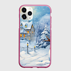 Чехол iPhone 11 Pro матовый Новогодний снеговик с шарфом, цвет: 3D-малиновый