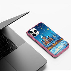 Чехол iPhone 11 Pro матовый Новогодняя Москва, цвет: 3D-малиновый — фото 2