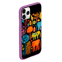Чехол iPhone 11 Pro матовый Африканский узор со слонами - нейросеть, цвет: 3D-фиолетовый — фото 2