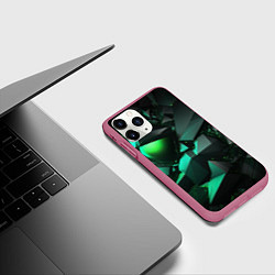 Чехол iPhone 11 Pro матовый Зеленые абстрактные объекты, цвет: 3D-малиновый — фото 2