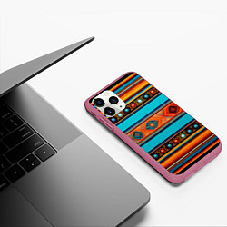Чехол iPhone 11 Pro матовый Этнический принт в горизонтальную полоску, цвет: 3D-малиновый — фото 2